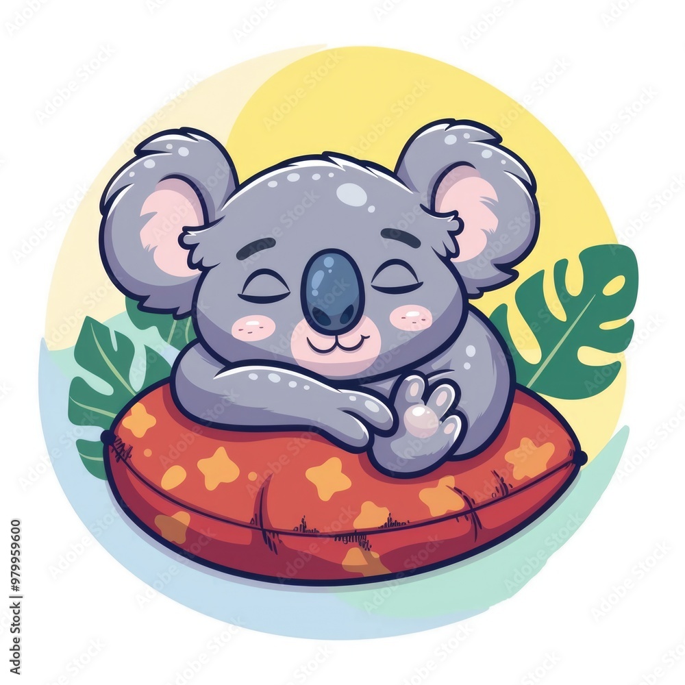 A cartoon koala lying on a soft pillow, taking a nap A cartoon koala lying on a soft pillow, taking a nap