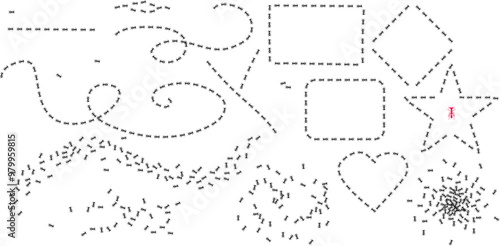 Set of Ant trail in different shapes. Insect path Stock vector illustration isolated on white background in flat simple style.
