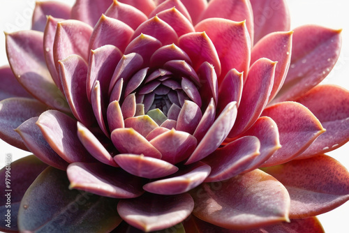 Large purple flower with green center. The flower is very large and has many details, close-up of succulent.