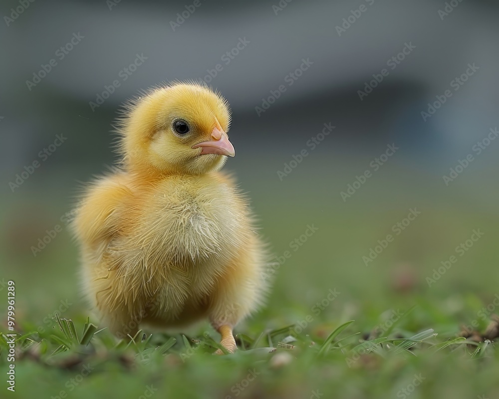 A vibrant yellow chick exploring the lush green grass in a sunny outdoor setting A vibrant yellow chick exploring the lush green grass in a sunny outdoor setting