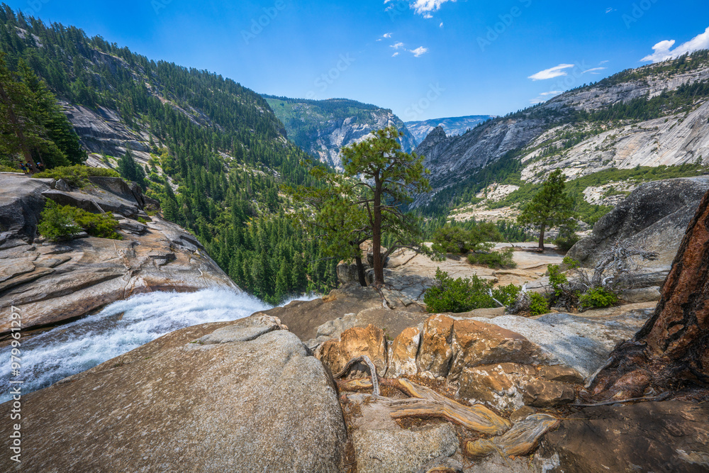waterfall at the mist trail in yosemite national park, california