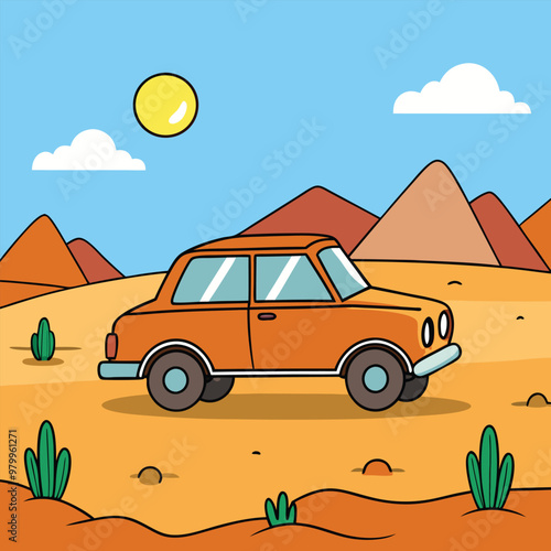 Car in desert vector illustration