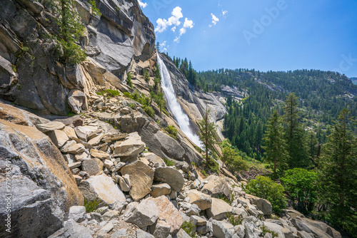 Photography waterfall at the mist trail in yosemite national park, california
