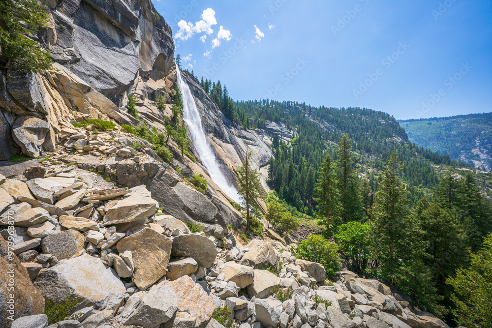 waterfall at the mist trail in yosemite national park, california