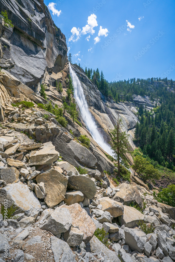 waterfall at the mist trail in yosemite national park, california