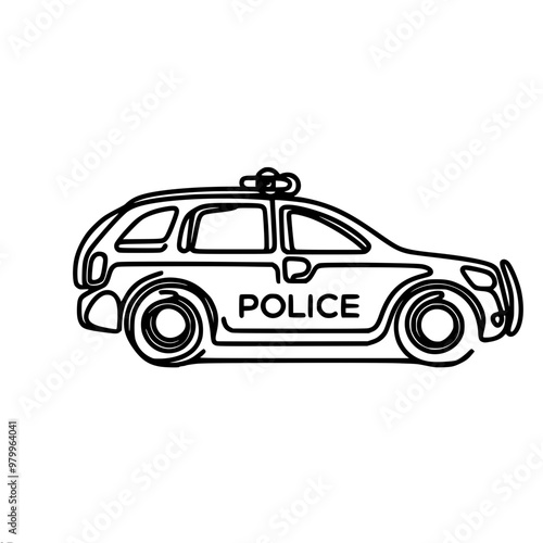 Linear vector detailed drawing of police crossover car in profile with the inscription "POLICE", side view.