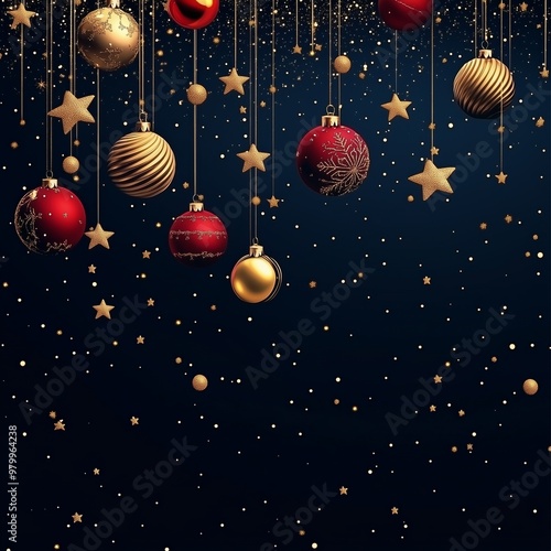 mobile wallpaper with dark blue christmas background red balls golden stars scattered ornaments