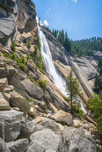 waterfall at the mist trail in yosemite national park, california