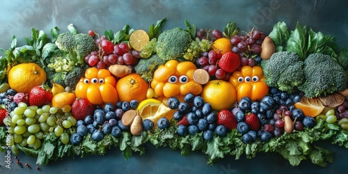 The dynamic cityscape where colorful fruits with faces create a playful and magical atmosphere for daily life