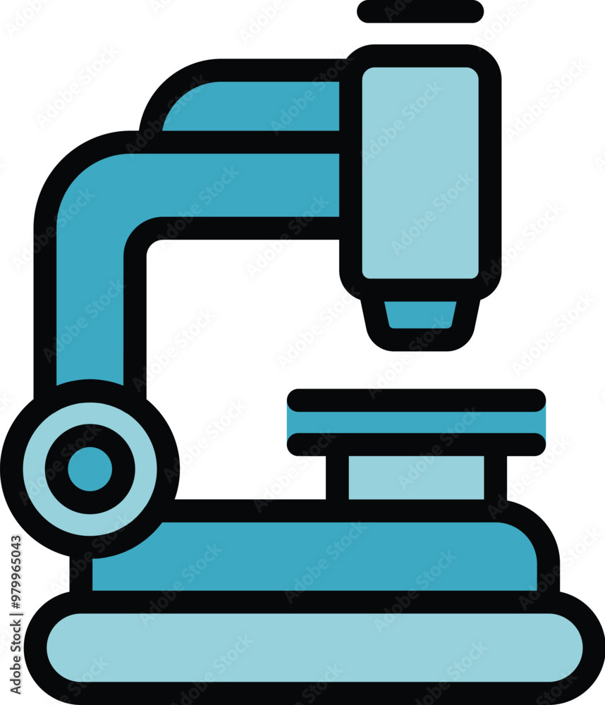 Blue laboratory microscope focusing on sample on glass slide ready for experiment Blue laboratory microscope focusing on sample on glass slide ready for experiment
