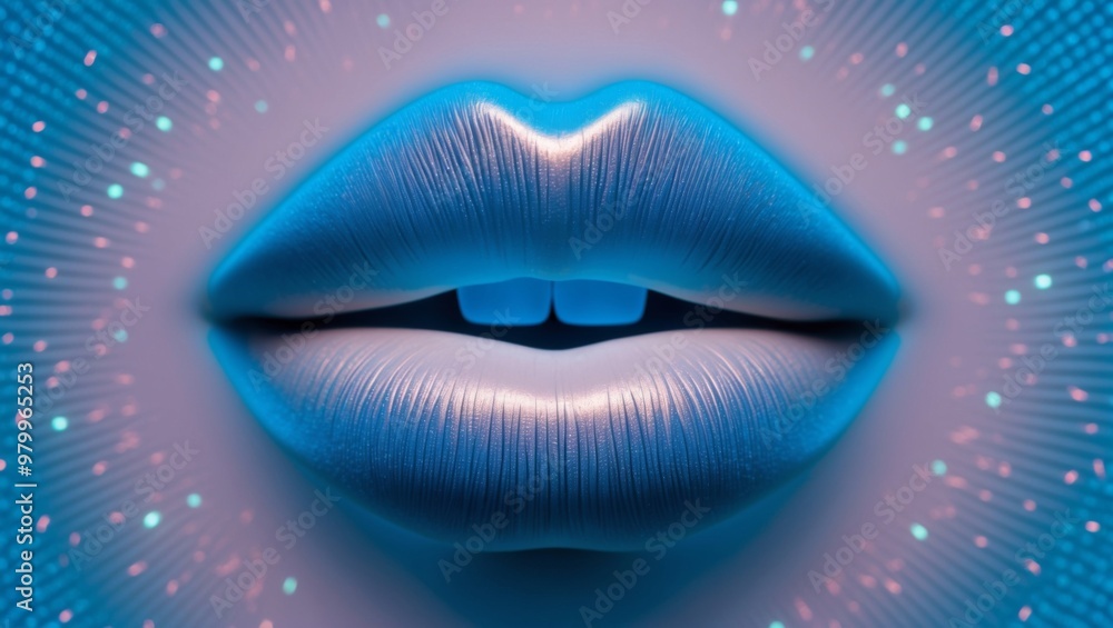 Glowing blue lips against an abstract digital background Glowing blue lips against an abstract digital background