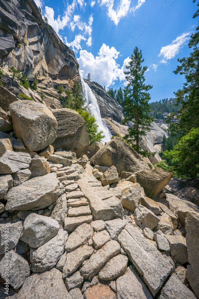 waterfall at the mist trail in yosemite national park, california