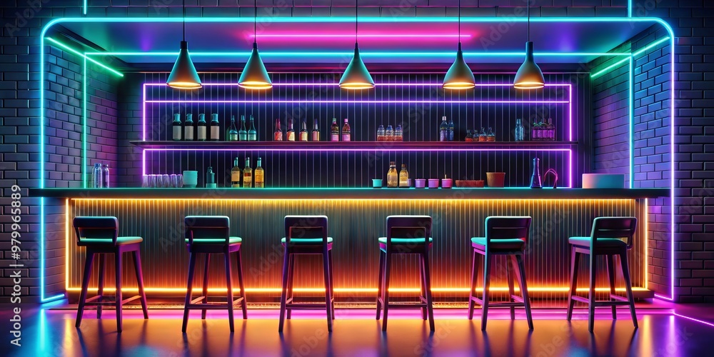 Neon Glow Bar Interior Design, Bar Design, Neon Lights, Nightlife Neon Glow Bar Interior Design, Bar Design, Neon Lights, Nightlife