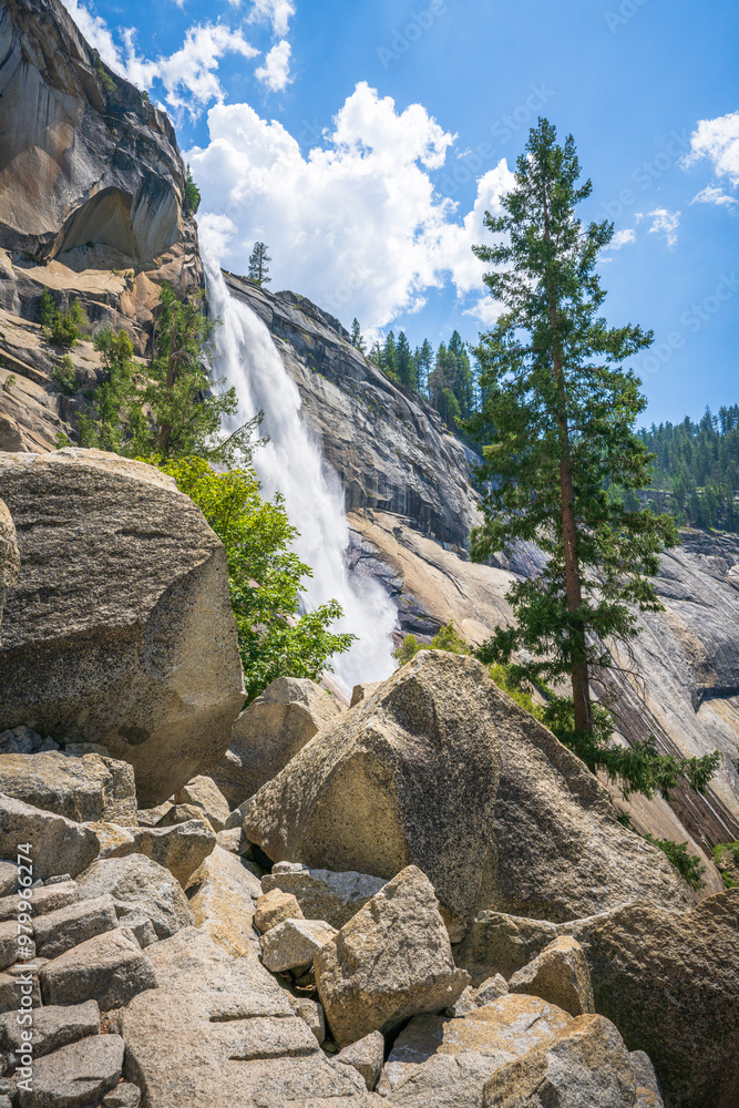 waterfall at the mist trail in yosemite national park, california