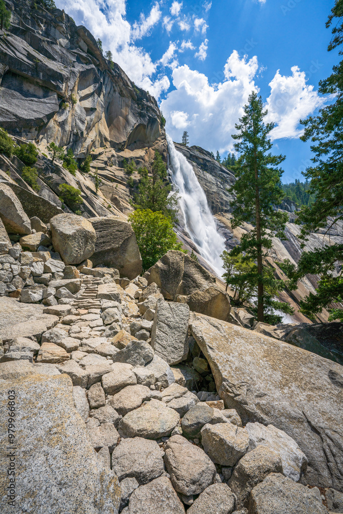 waterfall at the mist trail in yosemite national park, california
