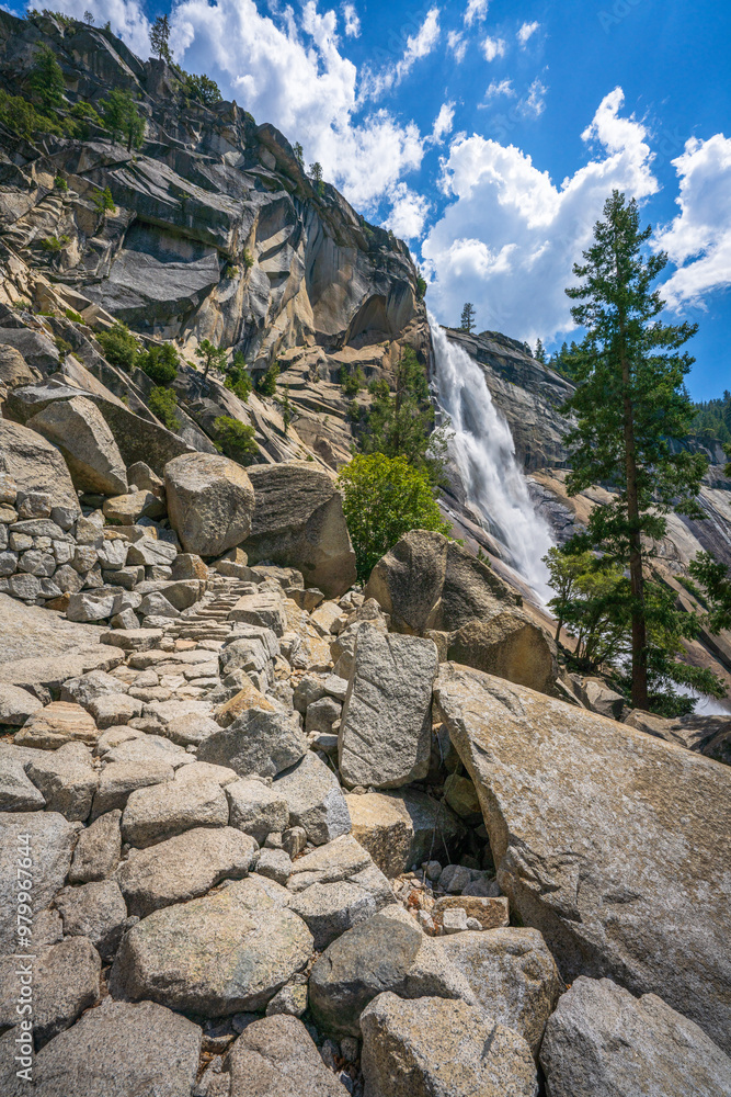 waterfall at the mist trail in yosemite national park, california