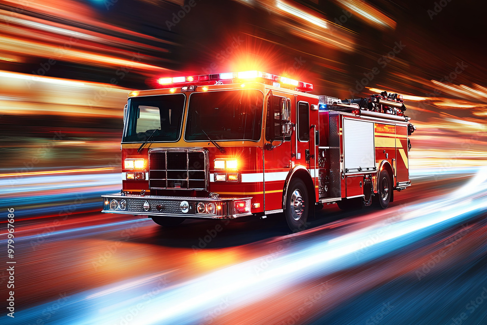 Fire truck speeding to an emergency with lights flashing Fire truck speeding to an emergency with lights flashing