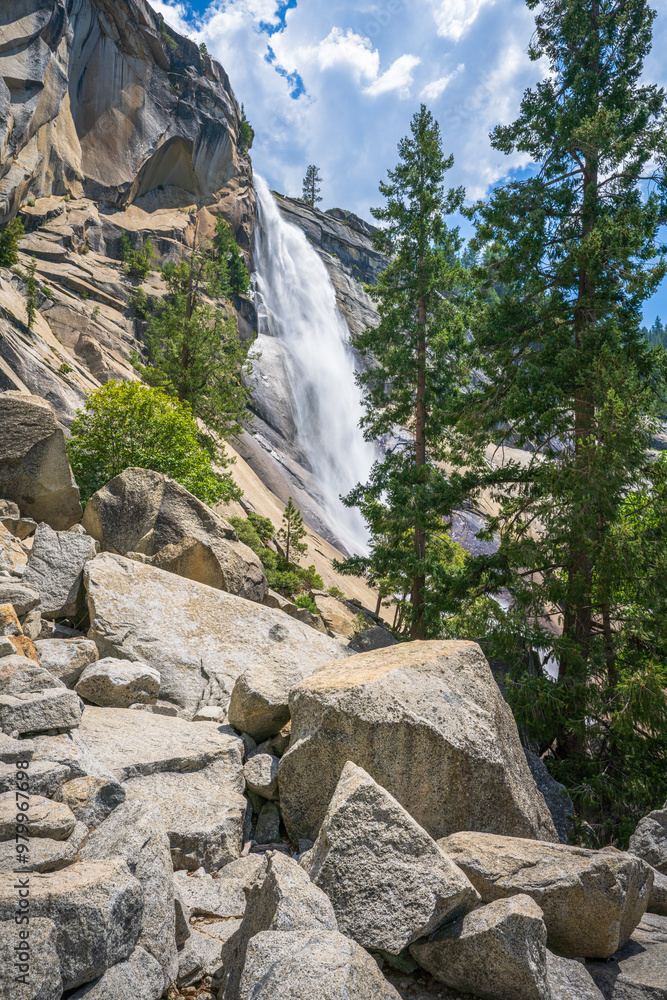 waterfall at the mist trail in yosemite national park, california