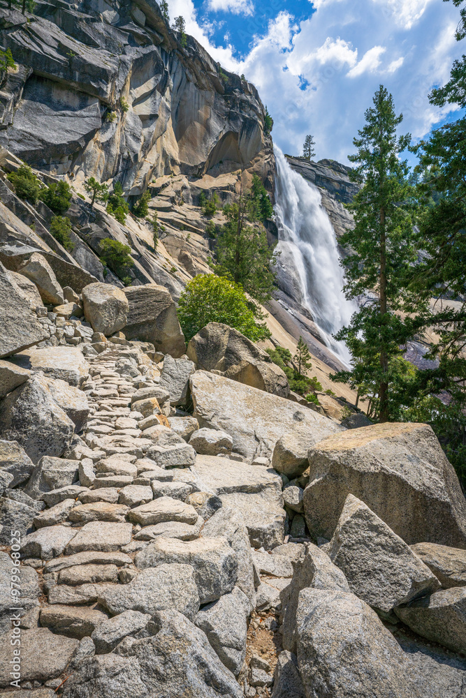 waterfall at the mist trail in yosemite national park, california