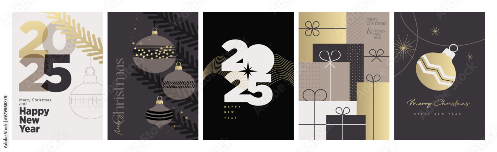 Obraz premium Set of Christmas and New Year Cards. Vector illustration concepts for graphic and web design, social media banner, marketing material.