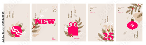 Merry Christmas and Happy New Year greeting cards. Vector illustration concepts for background, greeting card, party invitation card, website banner, social media banner, marketing material.
