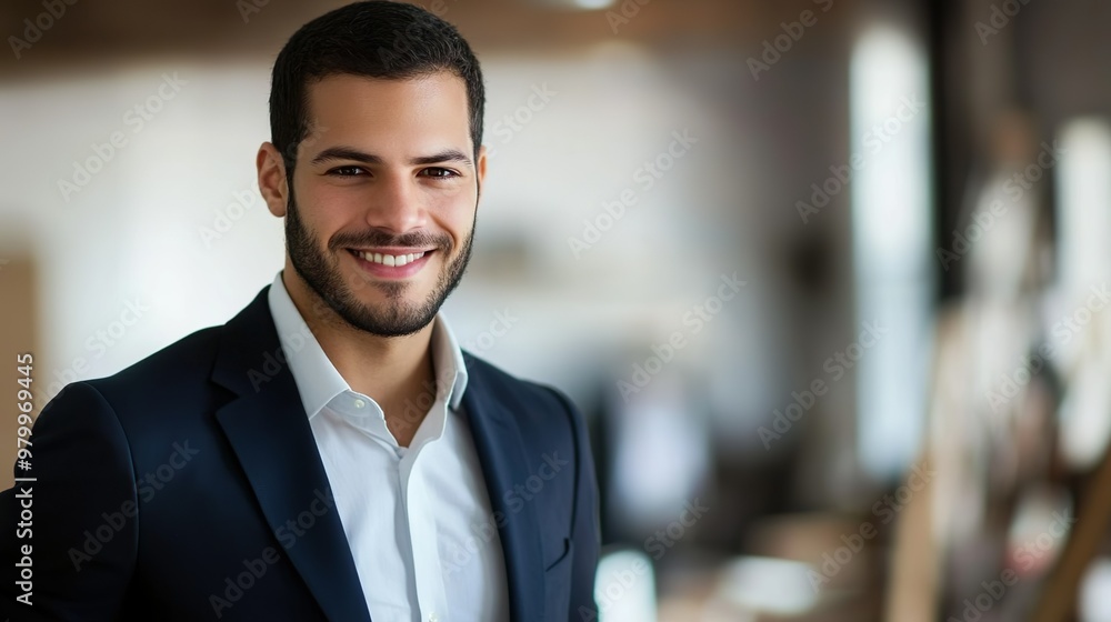 Confident Business Professional Smiling in Stylish Corporate Attire in Modern Office Setting Confident Business Professional Smiling in Stylish Corporate Attire in Modern Office Setting