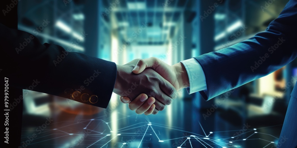 © Creative Canvas - Business partnership and collaboration. Businessmen handshaking for success deal and investment to achieve growth profit in financial and business strategy
