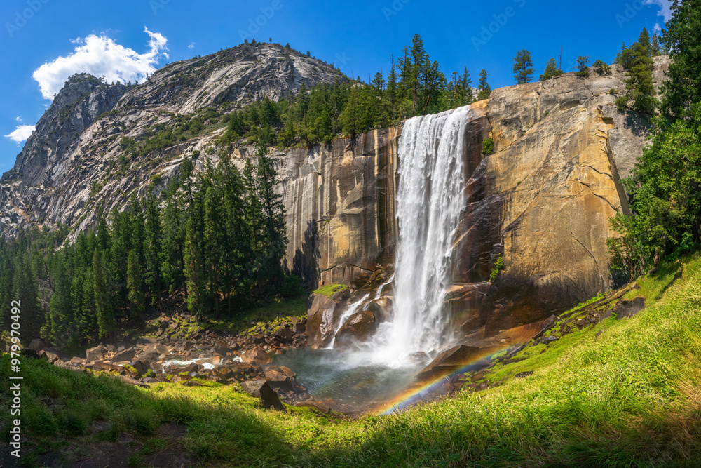 waterfall at the mist trail in yosemite national park, california