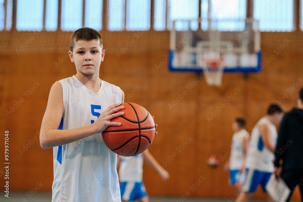 Child holding basketball with determination Child holding basketball with determination