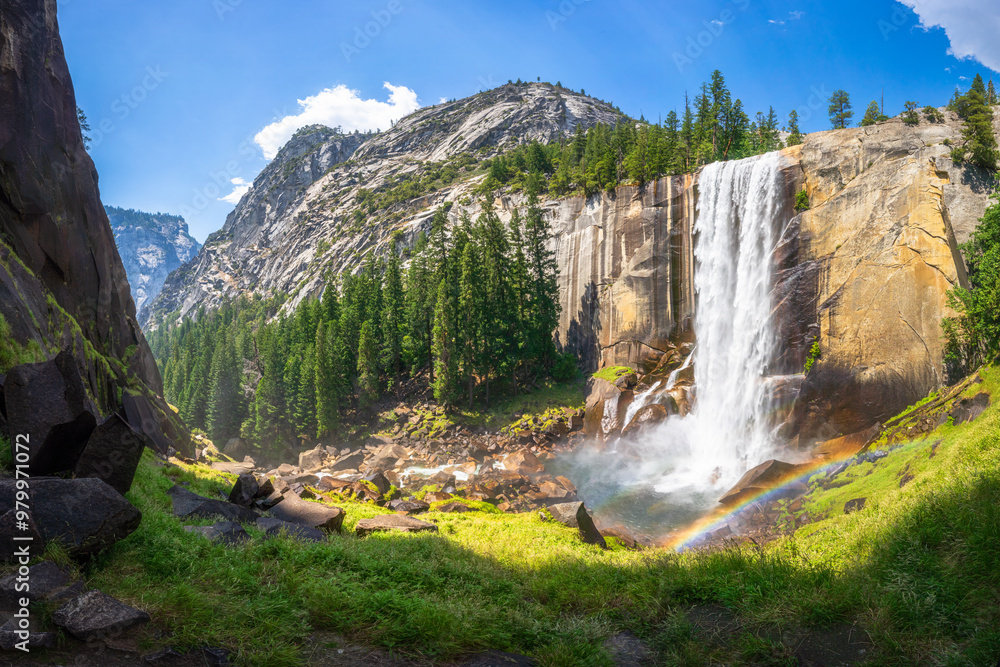 waterfall at the mist trail in yosemite national park, california