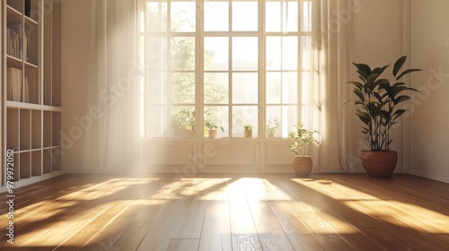 Sunlight Streaming Through Window in a Minimalist Room