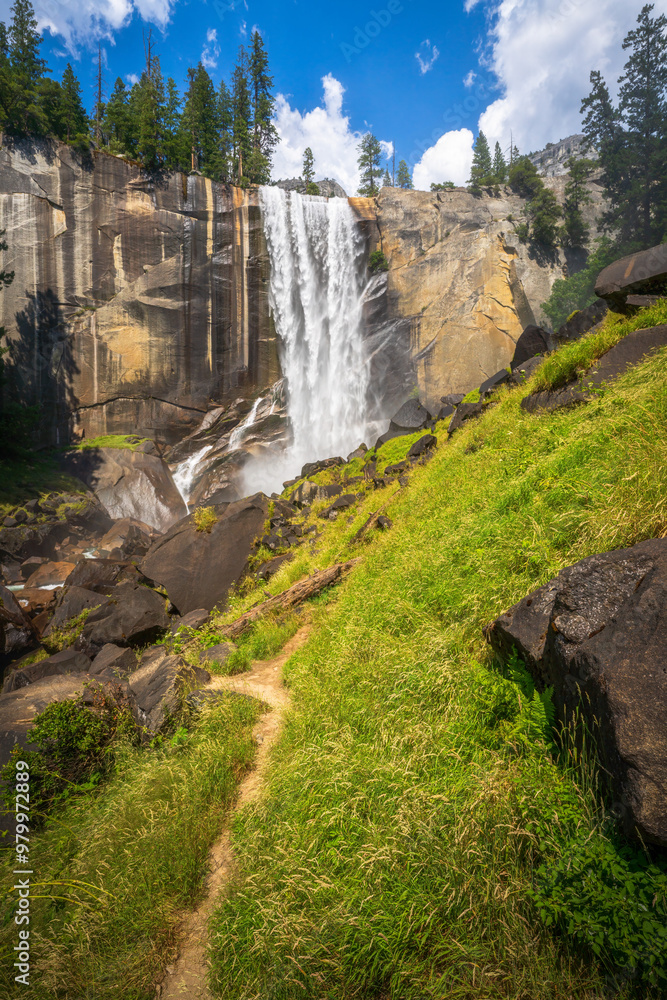 waterfall at the mist trail in yosemite national park, california