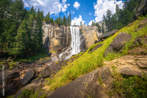 waterfall at the mist trail in yosemite national park, california