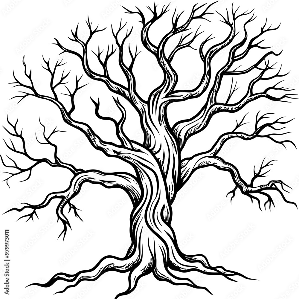 Spooky Gnarled Tree Outline Vector with Twisted Branches
Spooky Gnarled Tree Outline Vector with Twisted Branches