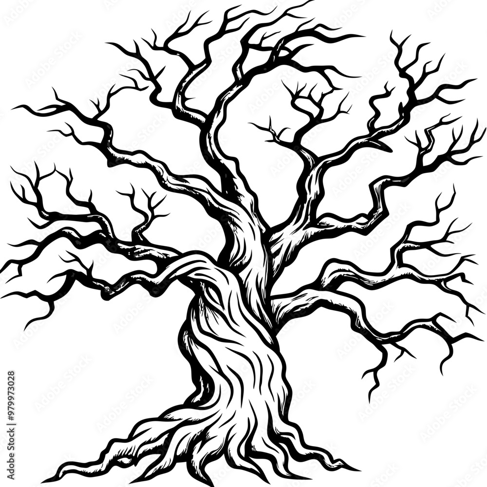 Spooky Gnarled Tree Outline Vector with Twisted Branches
Spooky Gnarled Tree Outline Vector with Twisted Branches