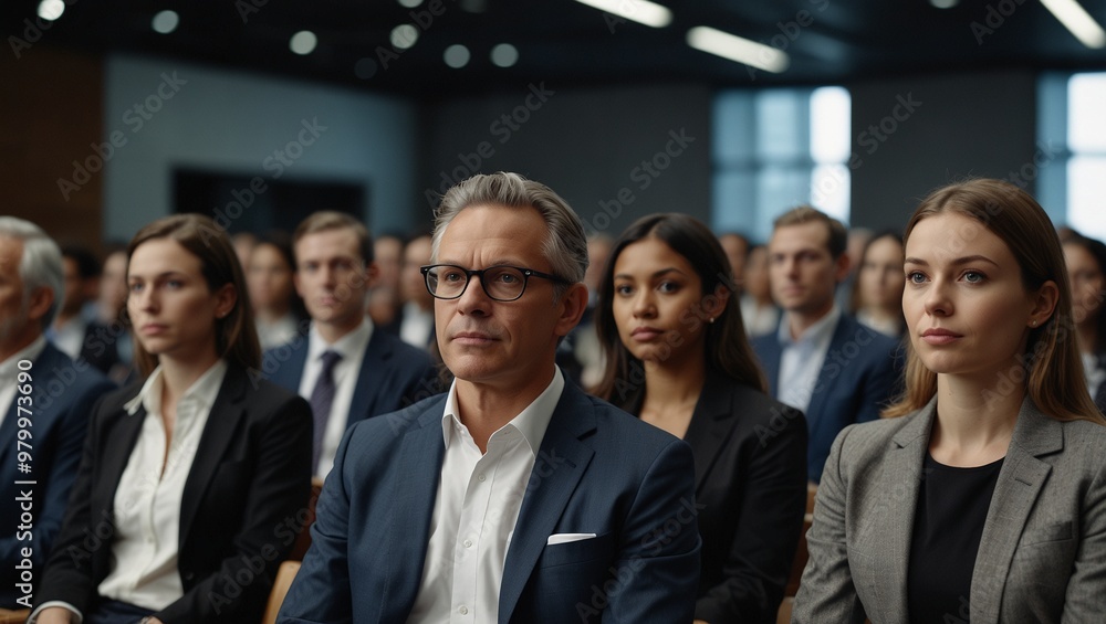 Business professionals attending a formal conference meeting Business professionals attending a formal conference meeting