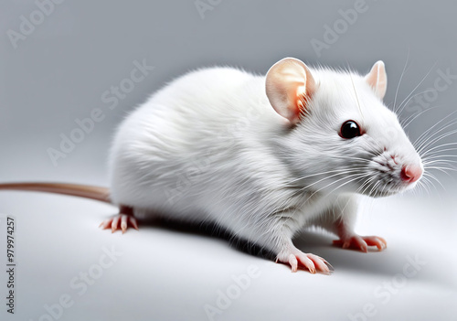 White Mouse Rat on Clean Background, Lab Laboratory Rat