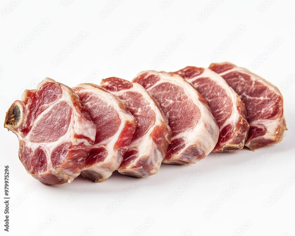 European style sliced fresh pork tails on white background European style sliced fresh pork tails on white background