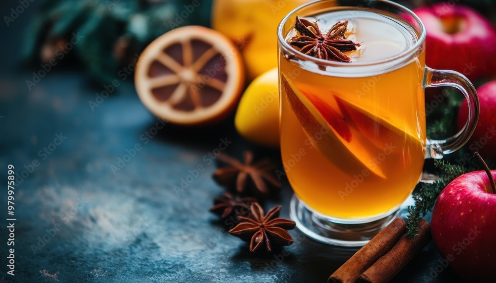 Focused image of mulled apple cider drink with space for text in autumn Focused image of mulled apple cider drink with space for text in autumn