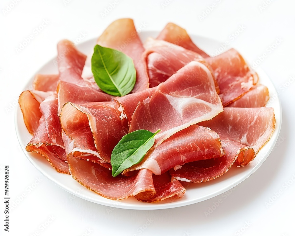 Fresh prosciutto on white background Fresh prosciutto on white background