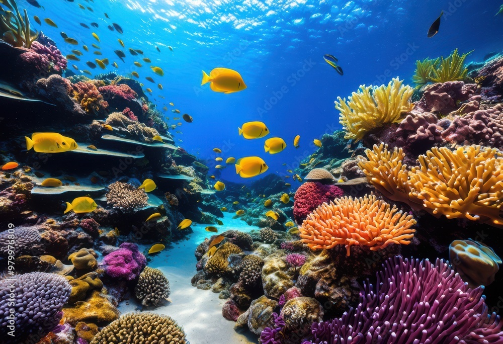 Obraz premium vibrant underwater ecosystem rich diverse sea life including coral colorful marine flora, adventure, aquatic, anemones, algae, beauty, biodiversity, blue, coast