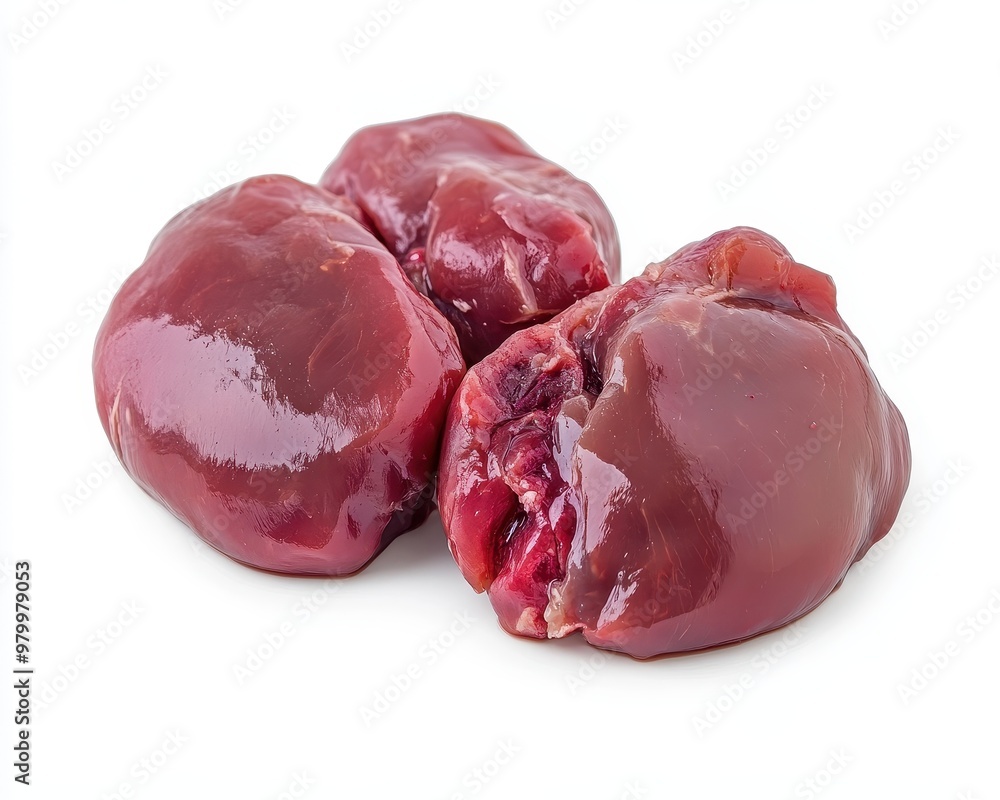 High resolution image of pork kidneys and offals isolated on white background High resolution image of pork kidneys and offals isolated on white background