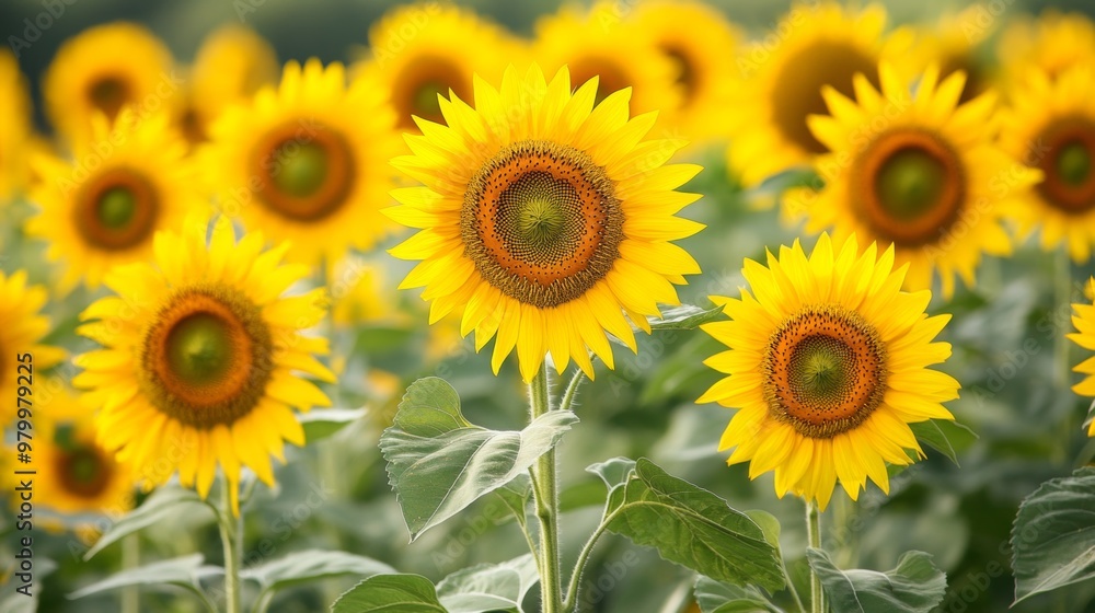 Vibrant Sunflower Field in Summertime Landscape Vibrant Sunflower Field in Summertime Landscape
