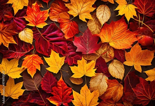 Wallpaper Mural colorful arrangement vibrant autumn leaves displayed flat layout showcasing rich hues textures fall foliage, colors, nature, seasonal, botanical, background Torontodigital.ca