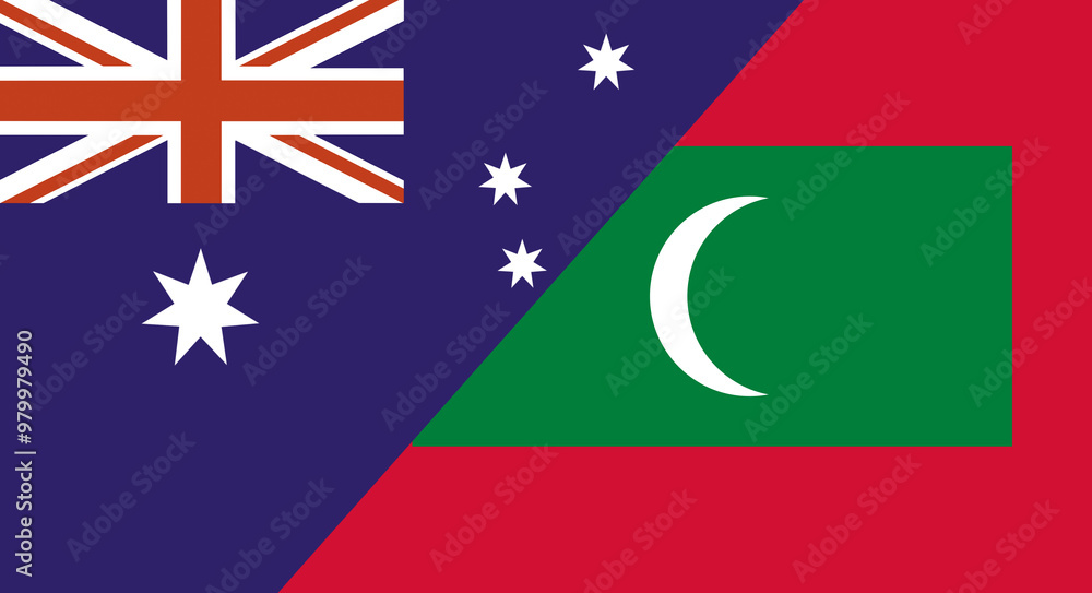 Flag of Australia and Maldives. Two Flags Together Australian and Maldivian Flag of Australia and Maldives. Two Flags Together Australian and Maldivian