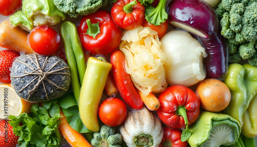 Collage with different frozen vegetables as background, top view isolated with white highlights, png photo