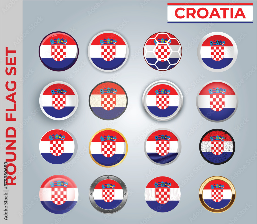 Croatia round flag Set with 16 Different Styles Croatia round flag Set with 16 Different Styles