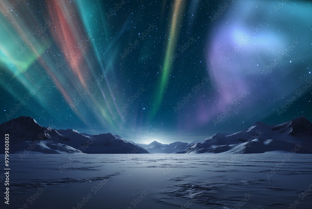 Fototapeta premium Antarctica Aurora Night Symphony Generative AI