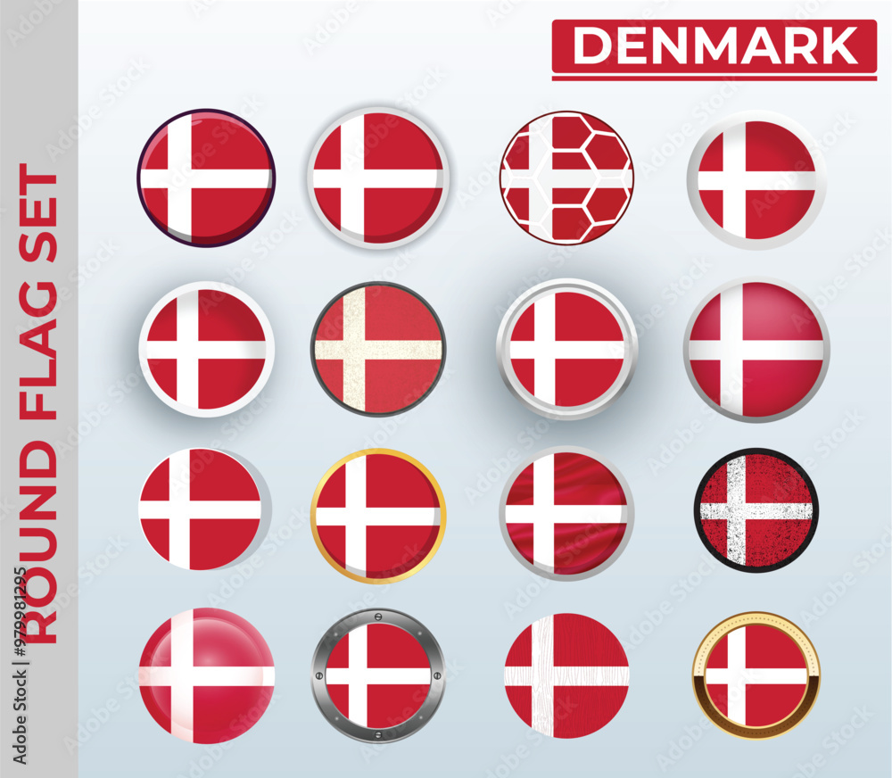 Obraz premium Denmark round flag Set with 16 Different Styles