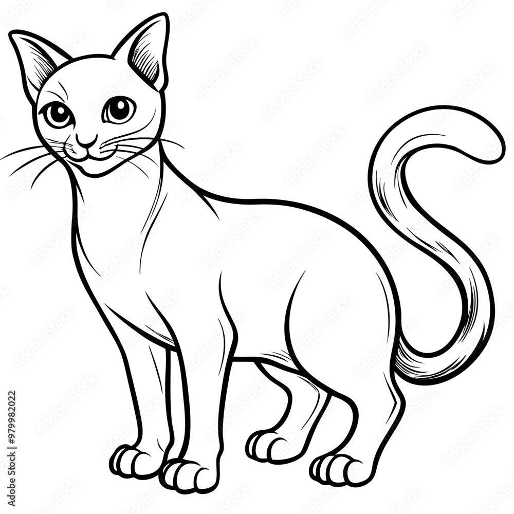 Stylized line art Cat with Curved Tail and Alert Ears Vector Stylized line art Cat with Curved Tail and Alert Ears Vector